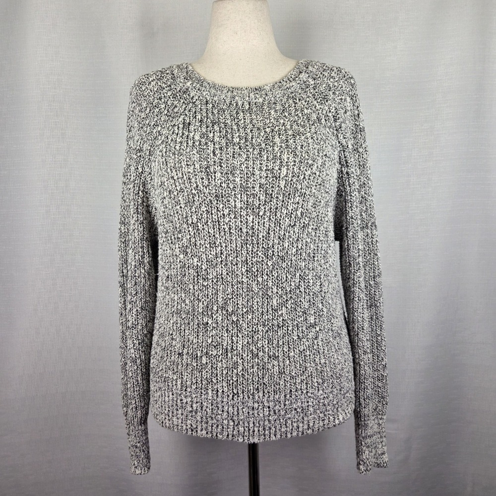 Free‎ People Crew Neck Sweater Women's Medium White & Black Marbled Preppy Boho